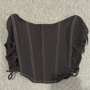 Garage - Black Corset Top with White Stitching and Ties on Side - Size XS